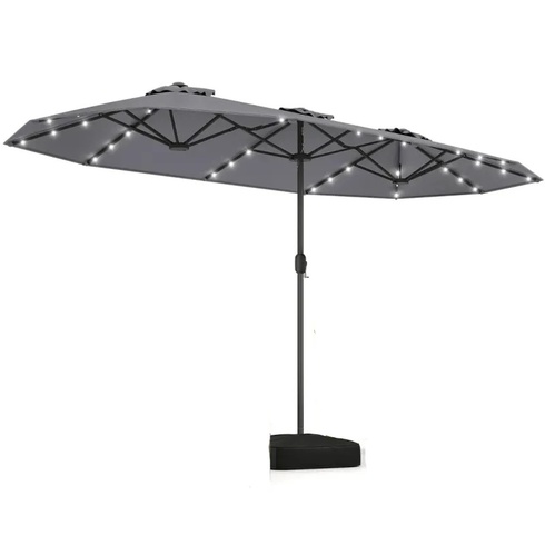 Dvojitý záhradný slnečník s podstavcom NP13436DE-HS, LED osvetlenie, UPF 50+, sivý - B