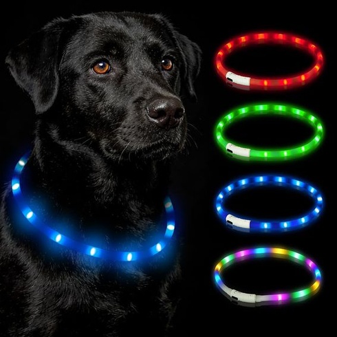 HOTUT LED obojok pre psov, dobíjací cez USB, vodotesný s 3 režimami svietenia, nastaviteľná dĺžka,