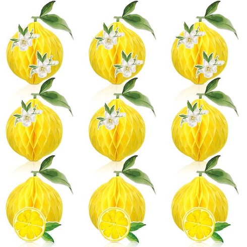 9 dekorací s citronovými bambulkami ve tvaru plástve, čerstvé citronové párty dekorace na letní