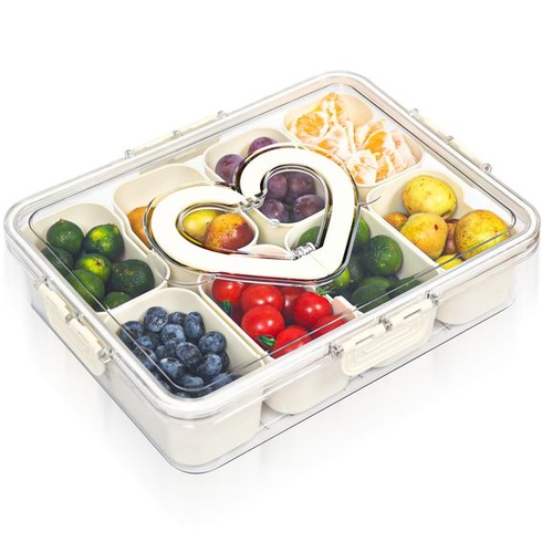 Newthinking Snack Box s přihrádkami, 8přihrádkový svačinový talíř s víkem