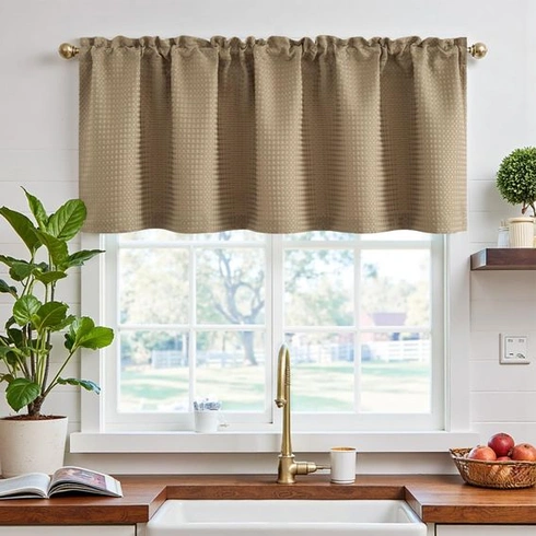 TOPICK Záclony do kavárny, vaflový vzor, bistro záclona, 1 kus, V 45 x Š 150 cm, hnědá, V 45 x