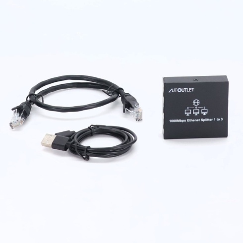 AUTOUTLET LAN rozbočovač 1 na 3, Plug & Play, 1000Mbps ethernetový rozbočovač s 3 portami s 0,5m