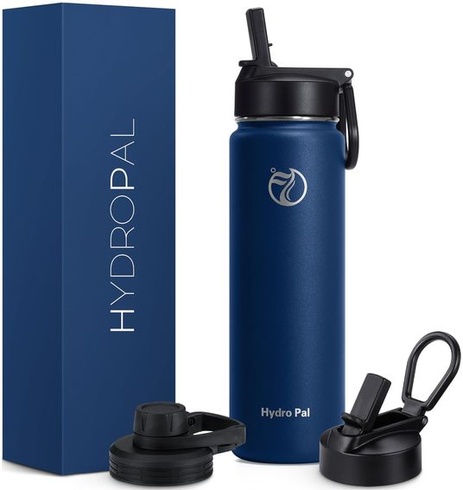 HydroPal 750ml nerezová izolovaná láhev, láhev na pití s brčkem a 2 víčky | Bez BPA, udrží nápoje