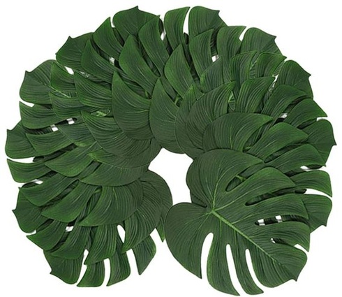 RunFar Shop 24 ks (35x29cm) umelé tropické listy, palmové listy monstera dekorácie na havajskú