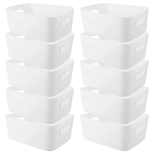 YAYODS 10dielne plastové úložné boxy - 25 x 16 x 10 cm biely úložný organizér s rukoväťami -