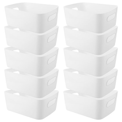 YAYODS 10dílné plastové úložné boxy - 25 x 16 x 10 cm bílý úložný organizér s rukojeťmi -