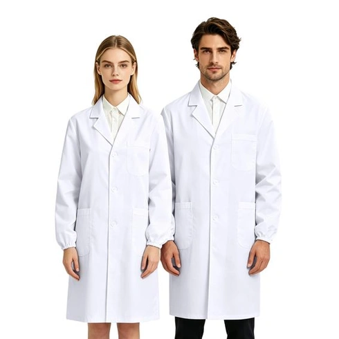 Bílý bavlněný laboratorní plášť pro muže a ženy, bílý pracovní plášť s elastickými manžetami a 3