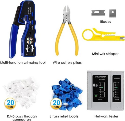 Sada krimpovacích klieští Greluma RJ45 pre priechodné konektory a káble Cat6, Cat6A, Cat5, Cat5e,