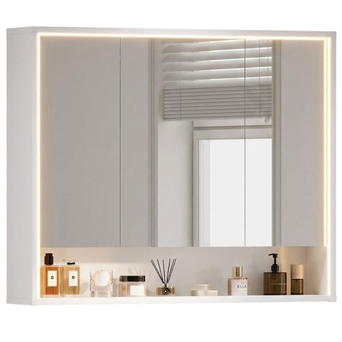 Kúpeľňová zrkadlová skrinka s LED osvetlením DJ505143_2, 18 x 90 x 78 cm, biela - A