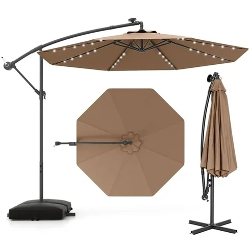 Záhradný slnečník NP13195CF, 350 cm, so 40 solárnymi LED svetlami, hnedý - B