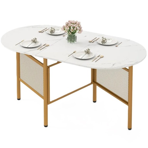 Skladací jedálenský stôl KC59367WH, 150 x 80 x 76 cm, bielo/zlatá - B