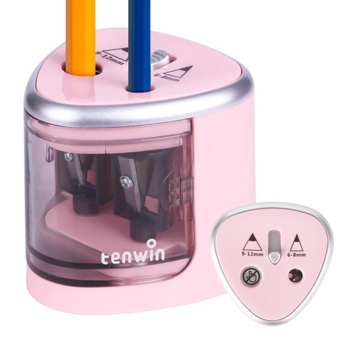 Elektrické ořezávátko tenwin, dvojité ořezávátko na baterie pro 6-12mm č. 2/barevné tužky, odolná