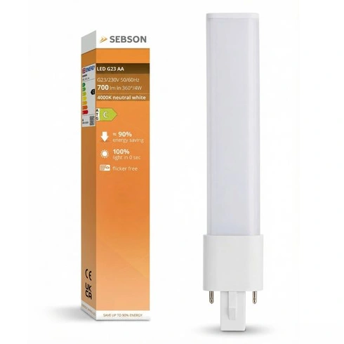 LED žárovka SEBSON G23 4W – nahrazuje kompaktní zářivku CFL 7–9W 166 mm 1