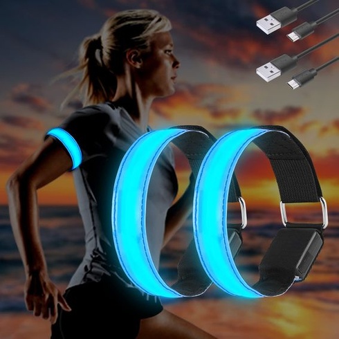 Molbory LED náramek USB, balení 4 kusů LED reflexní svítící náramek běžecký náramek světelný pásek