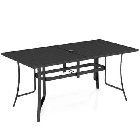 Záhradný stôl s otvorom pre slnečník NP13156DK, 160 x 84 x 73 cm, čierny - B