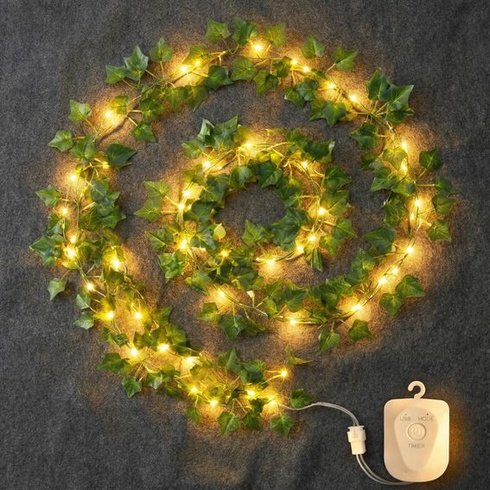 LED reťazové svetlá v tvare listu, girlanda z umelého brečtanu 3M s 30 LED svetlami, na batérie s 8