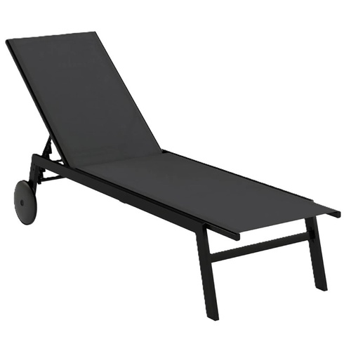 Záhradné lehátko s kolieskami a odkladacím stolíkom, 190 cm, nosnosť do 150 kg, šedé - B