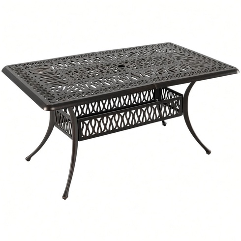 Záhradný stôl z liateho hliníka NP12744WN, otvor pre slnečník, 151 x 91 x 73 cm, bronzový - B