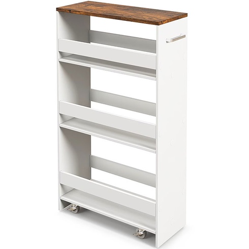 4patrový kuchyňský úložný vozík na kolečkách Slim Rolling Storage Cart 4, bílý - B
