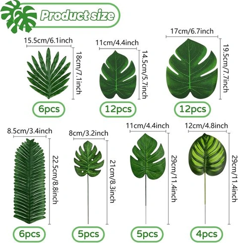 50 tropických listových dekorácií, zelené palmové listy, umelá rastlina monstera, palmové listy sa