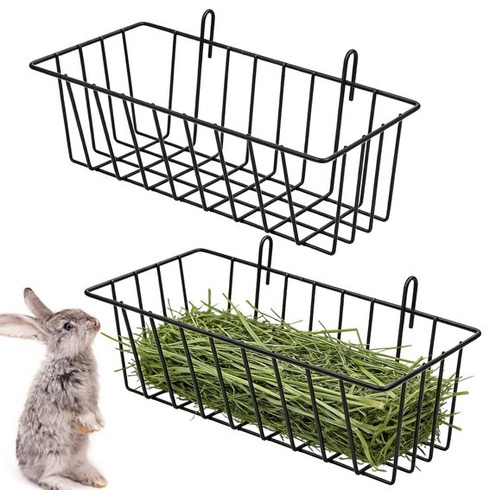 2dílný stojan na seno pro králíky, boxy na seno, držák na seno, černé závěsné krmítko na seno,