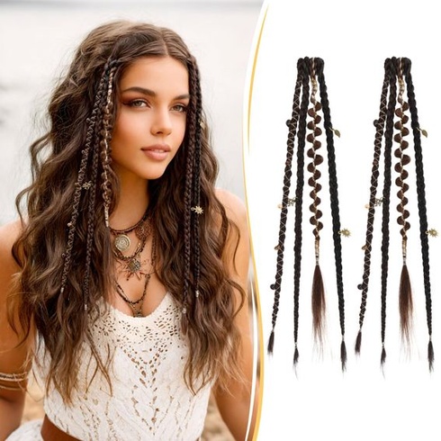 RUWISS Clip-in bohémské copánkové prodlužování, 2 kusy, Clip-in prodlužování vlasů, 40 cm, Ručně