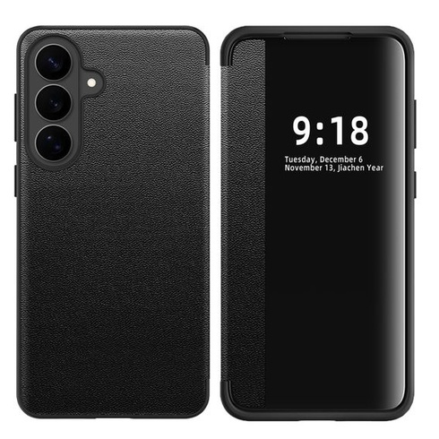 Ochranný kryt pre Samsung S26 Plus, flipové puzdro, priehľadné, tenké, tvrdé puzdro, PC + PU koža,