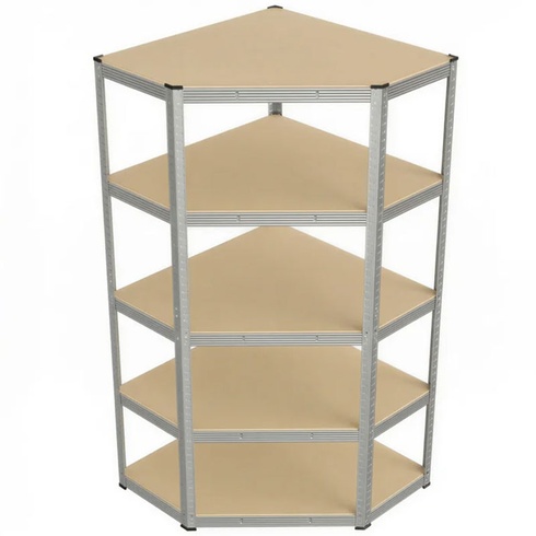 Rohový kovový regál GLR080E01V1, 5 políc, 90 x 90 x 180 cm, strieborný - A