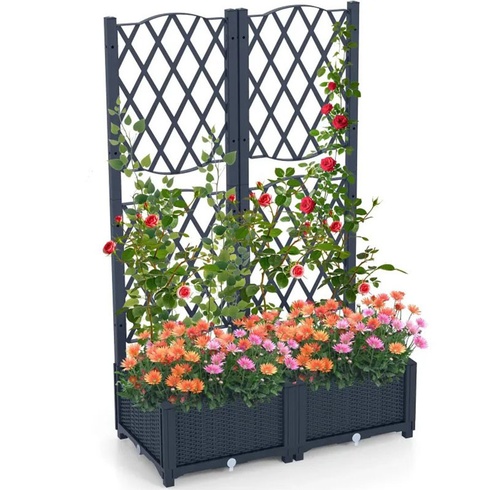 Vysoký záhon pre popínavé rastliny s odvodňovacími otvormi GT4324GR, 80 x 40 x 122 cm, sivý - A