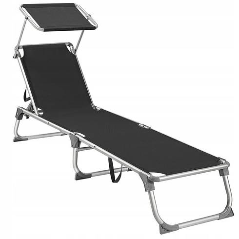 Skladacie ležadlo s kovovým rámom a strieškou GCB022B01, nosnosť do 150 kg, čierne - A