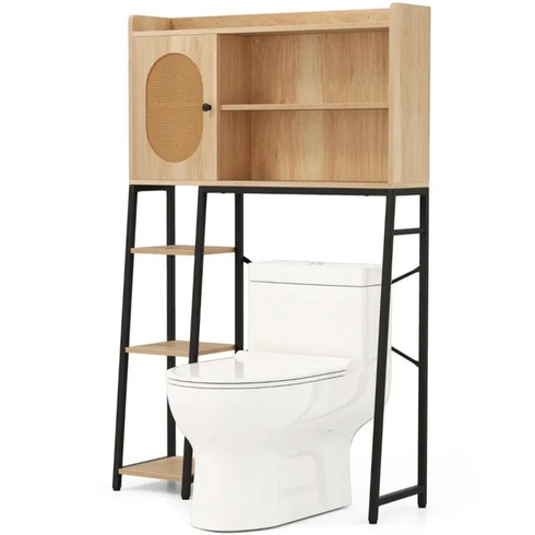 Toaletná polica s dvierkami JV11801NA, PE-ratan, 89 x 29 x 139 cm, prírodná - A