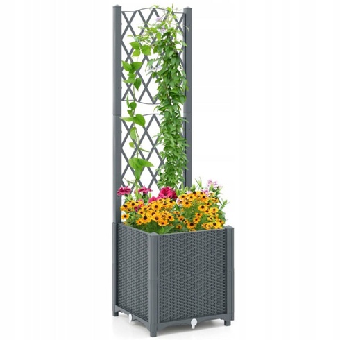 Kvetinový záhon pre popínavé rastliny GT4393GR, 40 x 40 x 140 cm, šedo/strieborný - A