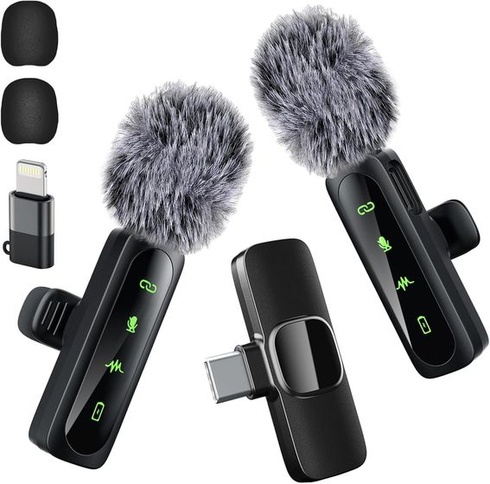 Bezdrátový klopový mikrofon pro iPhone, iPad a Android, sada 2 mini mikrofonů s potlačením hluku,