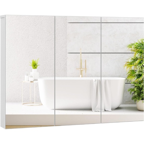 Kúpeľňová skrinka s 3 zrkadlovými dvierkami JV12091WH, 86,5 x 13,7 x 63,5 cm, biela - A