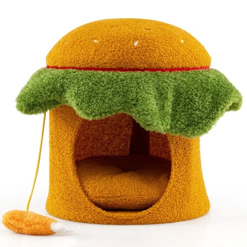 Mačacie pelech v tvare hamburgera S09FA0WW, 37 x 41 cm, oranžovo/zelený - A