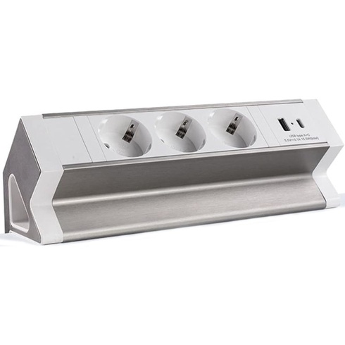 Stolný predlžovací kábel PS009-W-EU, s 3 zásuvkami a 2 USB porty typu A+C, 1,8 m, biela - A