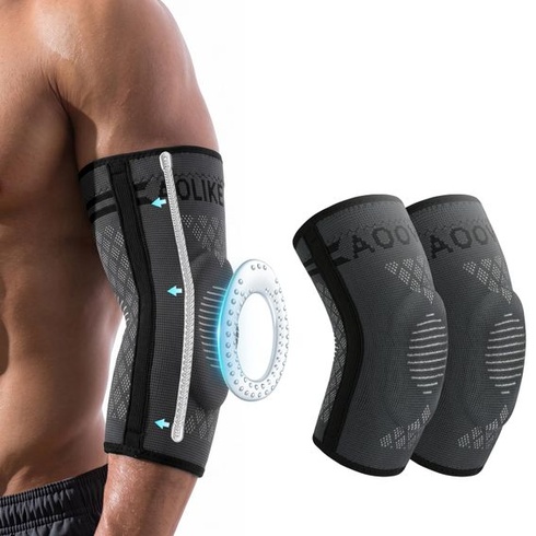 Sada 2 ortéz na loket AOOWU, loketní bandáž se silikonovými podložkami a stabilizátory, tenisová