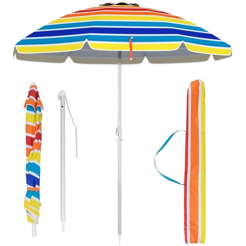 Plážový slnečník s prepravnou taškou 45938083, UPF50+, 178Ø x 206 cm, viacfarebný - A