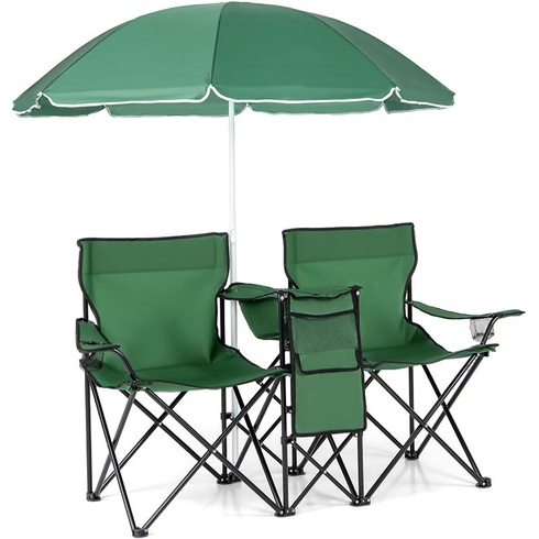 2dielne kempingové stoličky so slnečníkom RS03954, 161 x 55 x 85 cm, zelená - N