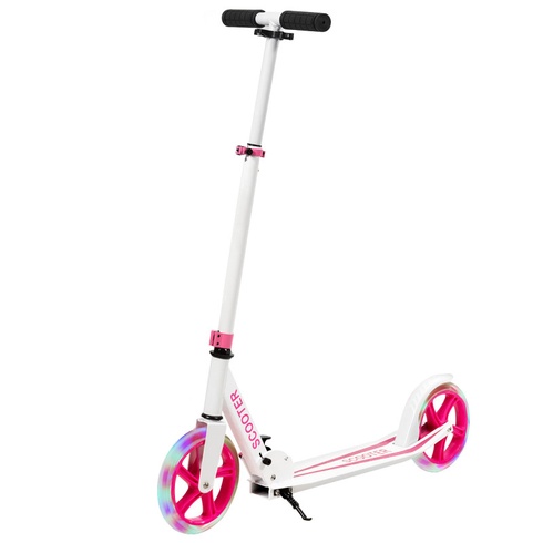 Skladacia kolobežka SP38153PI, výškovo nastaviteľná, LED kolesá, nosnosť 100 kg, bielo/ružová - A