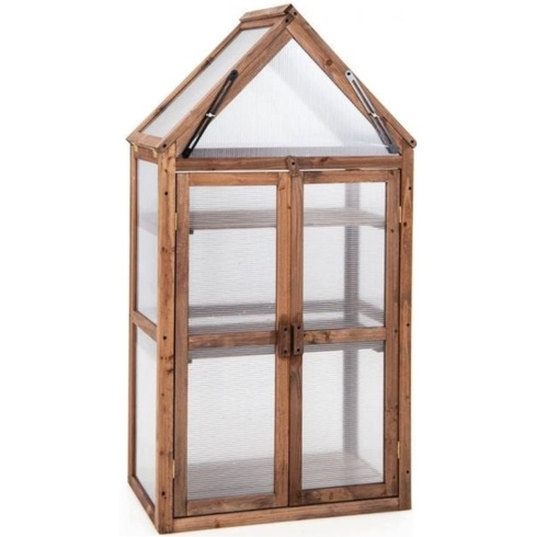 Prenosný drevený mini skleník s vyberateľnými policami 3842BN-GT, 73 x Š 40 x 147 cm, prírodný - A