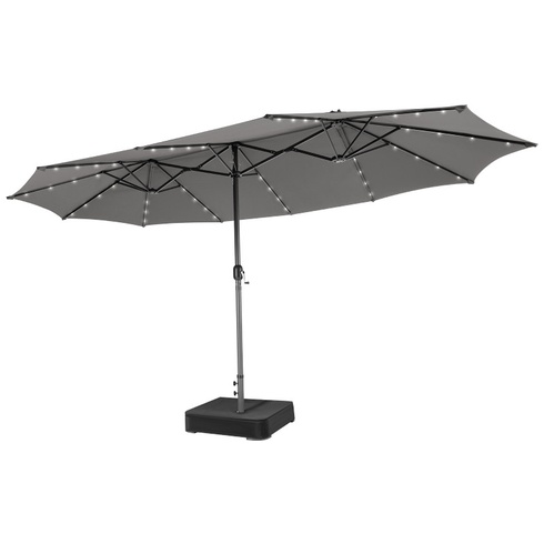 Dvojitý slnečník s LED osvetlením a stojanom NP13260DE-HS, 460 x 285 cm, sivý - A