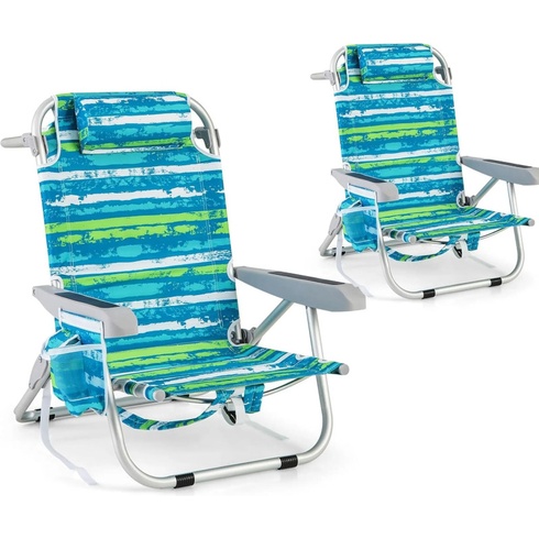 Sada 2 skladacích plážových stoličiek NP12546GN-2, nosnosť do 150 kg, modro/zelené - A