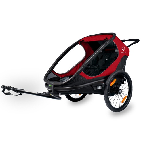 Detský vozík za bicykel, pre 2 deti, nastaviteľná ergonomická rukoväť, čierno/červený - A