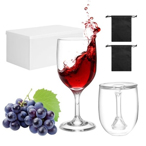VINATO Sada 2 plastových sklenic na víno na cesty, 200ml skládací kempingové sklenice na víno, s