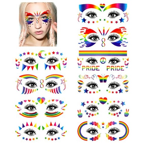 DPKOW Dúhové dočasné tetovanie pre gay pride očný make-up, 10 listov LGBT dúhové tetovanie na tvár