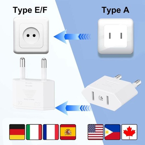 Balení 4 adaptérů z USA do EU, cestovní adaptéry se zástrčkami z USA do Německa, adaptér z americké