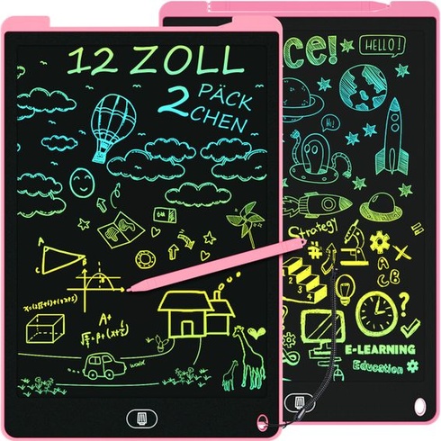 2 barevné LCD psací tablety 12 palců, kreslicí deska, mazatelná růžová