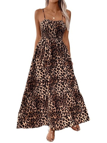 SweatyRocks letné šaty dámske elegantné leopardie potlač dlhé šaty áčkové strihy bez rukávov