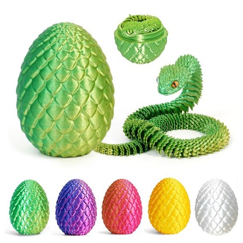30 cm 3D tištěný had s vejcem - 3D figurka hada ve velikonočních vajíčkách, kloubový had -